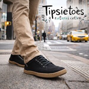 Tipsietoes Barefoot Sneakers Black Canvas Wide Toe Men’s 13 / EU 47 Cotton